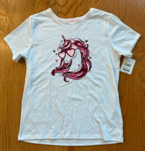 CELEBRATE VALENTINES DAY: Girl's White Shirt w/ Unicorn, Size XXL (18) - Picture 1 of 8