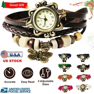 Retro Bohemian Women's Watch Handmade Leather Bracelet Watch Christmas Gift - Picture 1 of 31