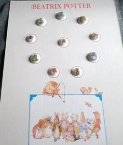Vintage Collector Card w/ 10 BEATRIX POTTER PICTURE BUTTONS - Picture 1 of 12