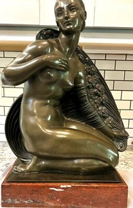 Nude Fan Dancer Bronze Sculpture Joe Descomps and R.Patrouilleau Edit Paris 21" - Picture 1 of 16
