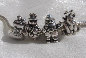 4 CHARMS PERLES ANNEAUX RENNE PERE NOEL BOTTE BONHOMME NEIGE METAL ARGENTE *E223 - Picture 1 of 1