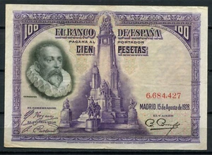 Spain 1928 • 100 pesetas • P# 76 no letter • XF- (ND-0085) Espagne - Picture 1 of 2