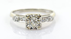 Vintage Mine Cut Diamond Engagement Ring in 14k White Gold .37 Carats Size 6