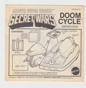 Marvel Secret Wars Doom Cycle Toy Instruction Sheet Fantastic Four 1980s - Picture 1 of 2