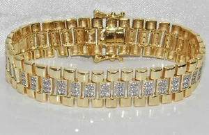 9ct Yellow Gold on Silver Children's / Baby Diamond Rolex Watch Strap Bracelet