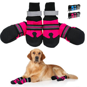 4ps/Set Waterproof Dog Shoes Anti Slip Pet Boots Outdoor Footwear Protector Rose