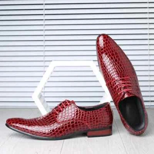 Men Crocodile Pattern Pointed Toe Lace-up Flats Business Wedding Party Footwear - Picture 1 of 15