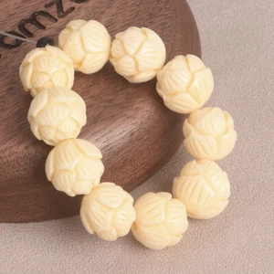 10pcs Round 12mm Cream Beige Flower Bud Shape Artificial Coral Loose Beads Lot - Picture 1 of 3
