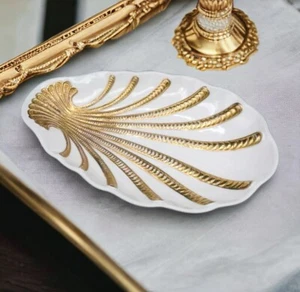 Vintage Marbro Italien Hollywood Regency Gold vergoldet Porzellan Schmuck Schüssel 9 Zoll markiert - Bild 1 von 11
