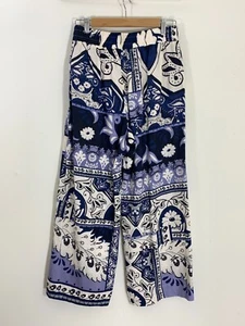 NWT Christian Siriano New York Blue Linen Wide Leg Pants Side Pockets Size S - Picture 1 of 5