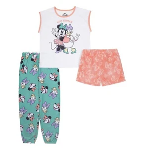 Disney Girl's Minnie 3 Piece Long Sleeve Short Sleeve & Pant Pajama Set 10 - Picture 1 of 5