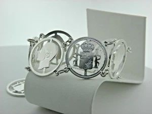 Sterling Silver Circular Link Charmed Bracelet Bangle 7" - Picture 1 of 11