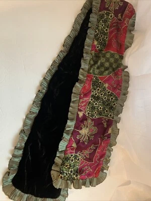 Talbots 100% Silk Floral Scarf Sage Green Bergundy Black Velvet, Ruffles Unique - Image 1 of 4