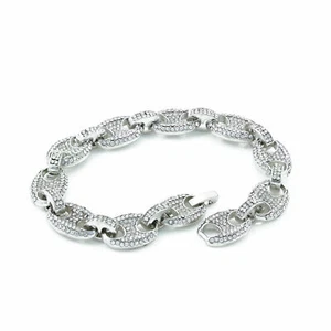 Mens Iced Mariner Link Bracelet Silver Finish 8.5 inches Micro Pave Hip Hop 12mm - Picture 1 of 1