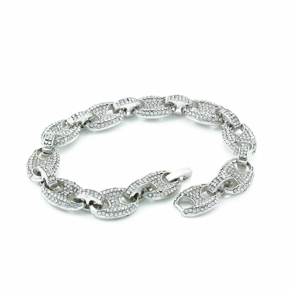 Mens Iced Mariner Link Bracelet Silver Finish 8.5 inches Micro Pave Hip Hop 12mm - Image 1 of 1