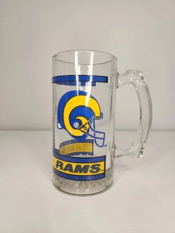 VTG NFL Rams Glass Beer Mug Football St Louis Los Angeles 12oz Throwback Helmet Cover