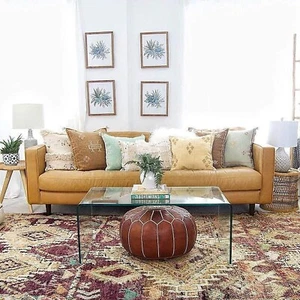 Natural Moroccan Leather Ottoman Footstool Pouffe Unstuffed Boho Hassock 24'' - Picture 1 of 7