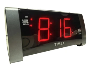 Timex Clock Radio T235Y Double Alarm AM/FM Black Grey Jumbo Red Numbers - Picture 1 of 9