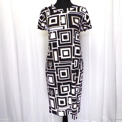 Chico's Black White Mod Dress Women 0 US 4 Small Midi Square Cold Shoulder 60s - Image 1 of 4