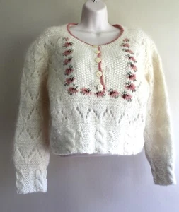 Merilene Cropped Sweater Womens M Floral Embroidered Mohair Wool Cottagecore - Picture 1 of 8