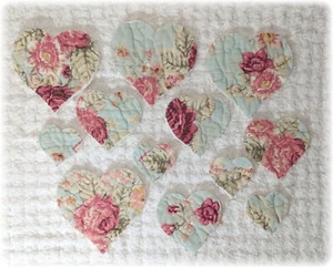 Edredón cortador vintage acolchado corazón apliques troquelados color rosa aguamarina flores 12 - Imagen 1 de 7