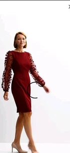 Women's Cocktail Dress Connected Apparel Scuba Crepe 3D Sleeve Sheath Dres Sz 16 - Picture 1 of 11