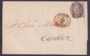1864 6d Lilac SG 84 EL London to Cadiz Spain Printed Contents FU Cat. £225.00 - Picture 1 of 2