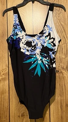 NUEVO SIN ETIQUETAS TRAJES DE BAÑO PARA TODOS Talla 18 Una Pieza Tanque Traje de Baño Negro Floral Multi Foto 1 de 3