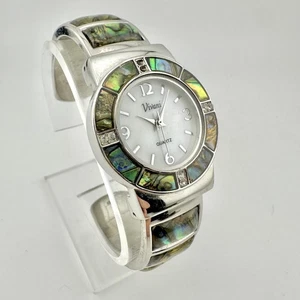 Vivani Watch Womens Abalone Shell Inlay Bangle Bracelet Quartz Silver Tone K1058 - Picture 1 of 14