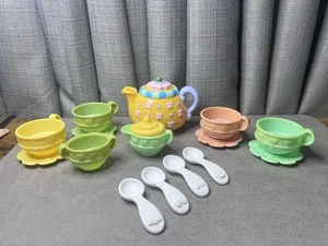 VTG Mattel Fisher Price Musical Tea Pot Set Lot 2000 Cups Plates Spoons Sounds - Picture 1 of 23