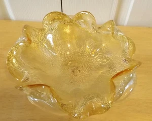 Murano Style Art Glass Double Ruffle Bowl/Ashtray 7.5" in diameter Yellow Gold - Picture 1 of 3