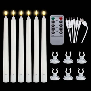 Velas LED Cónicas Recargables 6 Piezas con Temporizador Remoto Ventosas, 3D Parpadeo Fl - Imagen 1 de 8