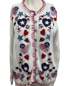 Erbstück Sammlerstücke Americana Strick Cardigan Pullover Herzen Flaggen Streifen Vintage - Bild 1 von 8