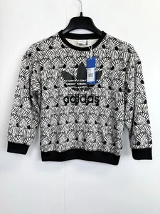 adidas Youth/Girls Size S 9-10Y Zebra Sweater Black, White Velvet Trefoil Logo - Picture 1 of 8