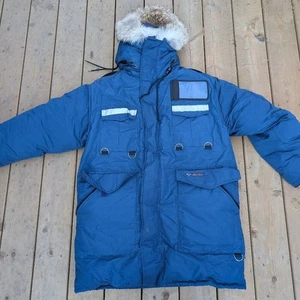 Chaqueta Parka Ganso Nieve De Colección Para Hombre M Azul Retro Piel Sintética Borde Capucha Modelo 8501 - Imagen 1 de 11