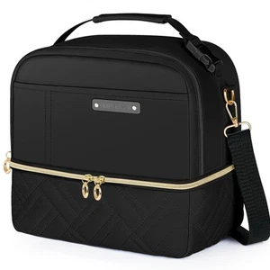 Large Lunch Bag Women - 2 Tier Vegan Leather Insulated Leakproof Waterproof L... - Picture 1 of 6