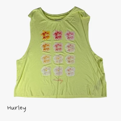 Hurley Women's Floral Print Y2K Cropped Tank Top in Yellow Size M - Image 1 of 4
