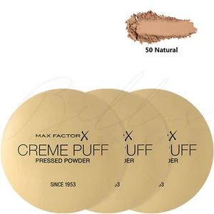 MAX FACTOR Creme Puff Pressed Compact Face Powder - 50 Natural *PACK OF 3* - Picture 1 of 6
