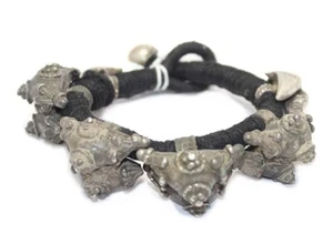 Armband Kada Antik Alt Silber Traditionelle Handarbeit Stammes schwarz Faden D99 - Bild 1 von 7