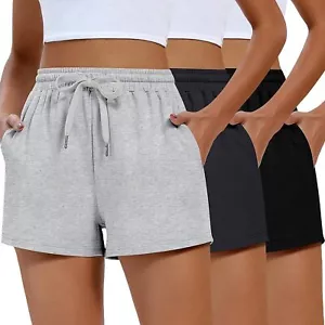 3 Pack Womens Sweat Shorts Drawstring Medium, Black, Dark Grey, Light Grey - Picture 1 of 6