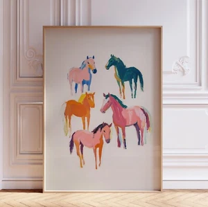 Colorful Pink and Green Western Cowgirl Horse Wall Art Print - Imagen 1 de 6