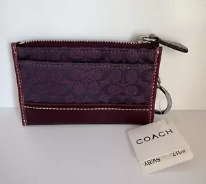 Portafoglio Coach vintage viola prugna firma tela pelle mini skinny portachiavi carte - Foto 1 di 16