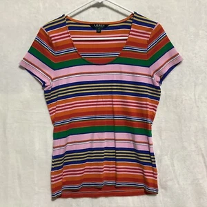 Lauren Ralph Lauren Striped Shirt LRL Logo Orange Pink Green White Colorful XL - Picture 1 of 6