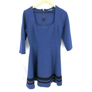 Mod cloth square neck 3/4 sleeve fit & flare scuba dress Blue nautical classic L - Picture 1 of 8