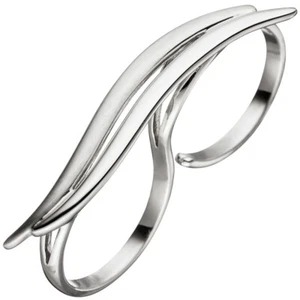 Two Finger Ring Women's Ring From Real 925 Sterling Silver Part Matte - Picture 1 of 1