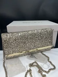 JIMMY CHOO ‘Milla’ Gold Glitter Shoulder Clutch Bag Handbag Chain Strap - Picture 1 of 13