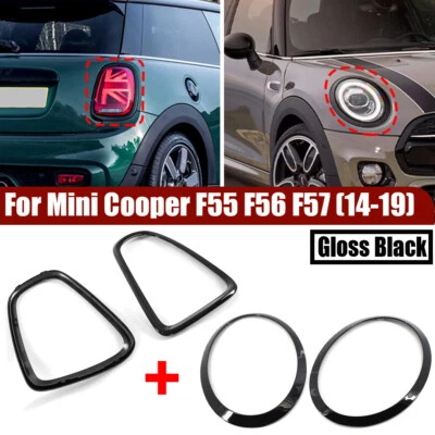 NEWSTART*2020 FOR MINI COOPER F55 F56 F57 2014-21 GLOSS BLACK HEADLIGHT TAIL LIGHT TRIM RINGS