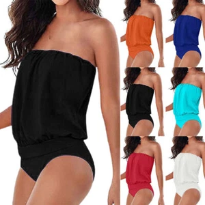 Ladies Strapless Swimsuit Bikini Swimming Costumes Monokini One Piece Swimwear- - Picture 1 of 18