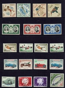 MONACO  Collection of 19 Stamps 1963 SOCCER OLYMPICS 1956 WEDDING GRAND PRIX - Picture 1 of 4