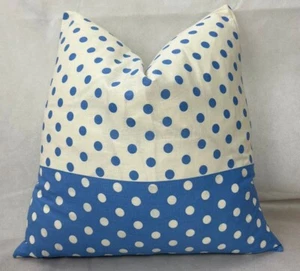 Set of 4 - Cushion Covers Blue Cream Vintage Stripe Dot 18 x 18" In / 45 x 45 cm - Picture 1 of 6